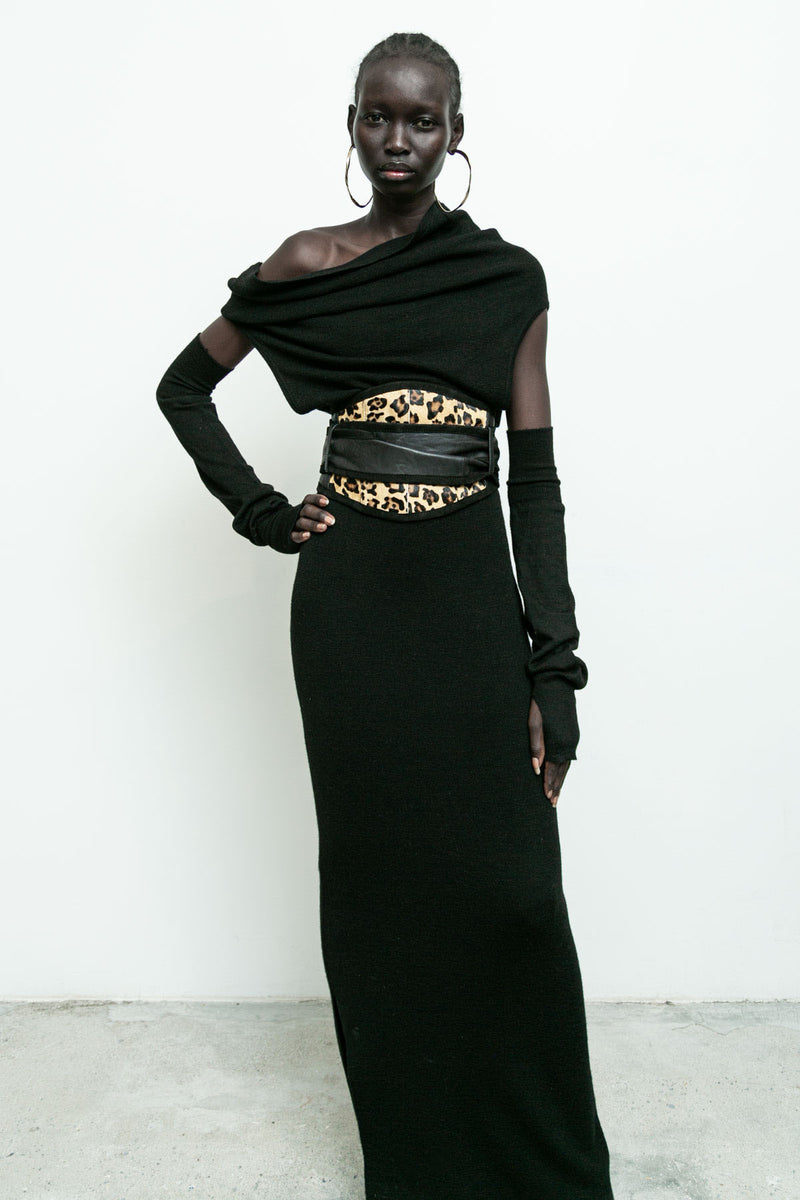 black dress with wide belt MANGO - Flared Linen Dress with belt Black